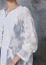 Load image into Gallery viewer, Women White Embroidered Chiffon UPF 50+ Long Shirt Summer