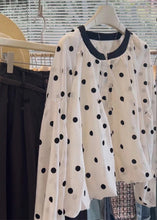 Load image into Gallery viewer, Women White O Neck Dot Button Cotton Shirts Long Sleeve