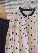 Load image into Gallery viewer, Women White O Neck Dot Button Cotton Shirts Long Sleeve