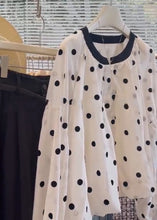 Load image into Gallery viewer, Women White O Neck Dot Button Cotton Shirts Long Sleeve