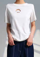 Load image into Gallery viewer, Women White O Neck Hollow Out Cotton T Shirts Summer