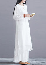 Load image into Gallery viewer, Women White O Neck Side Open Cotton Two Pieces Set Long Sleeve