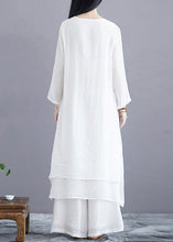 Load image into Gallery viewer, Women White O Neck Side Open Cotton Two Pieces Set Long Sleeve