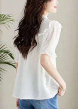 Load image into Gallery viewer, Women White Ruffled Chinese Button Patchwork Chiffon Shirt Top Summer