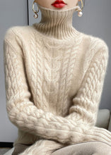 Load image into Gallery viewer, Women White Turtleneck Wool Cable Knit Sweaters Long Sleeve