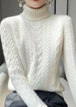 Load image into Gallery viewer, Women White Turtleneck Wool Cable Knit Sweaters Long Sleeve