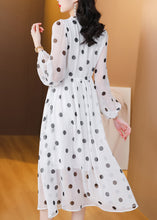 Load image into Gallery viewer, Women White V Neck Print Drawstring Chiffon Dress Lantern Sleeve