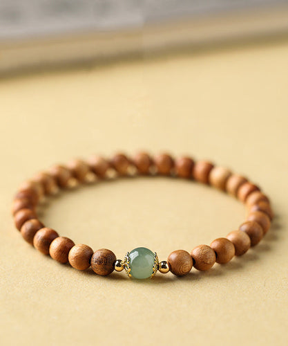 Women Yellow Jade Mahogany Beading Bracelet