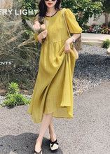 Load image into Gallery viewer, Women Yellow O Neck Patchwork Cotton Dress Summer