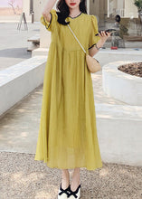 Load image into Gallery viewer, Women Yellow O Neck Patchwork Cotton Dress Summer