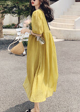 Load image into Gallery viewer, Women Yellow O Neck Patchwork Cotton Dress Summer