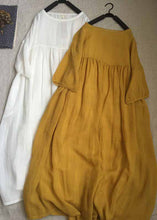 Load image into Gallery viewer, Women Yellow O-Neck Patchwork Wrinkled Long Dresses Short Sleeve