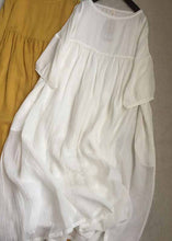 Load image into Gallery viewer, Women Yellow O-Neck Patchwork Wrinkled Long Dresses Short Sleeve