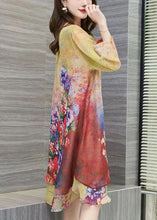 Load image into Gallery viewer, Women Yellow O Neck Print Patchwork Chiffon Dress Summer