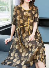 Load image into Gallery viewer, Women Yellow O Neck Print Wrinkled Patchwork Chiffon Dresses Summer