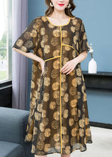 Load image into Gallery viewer, Women Yellow O Neck Print Wrinkled Patchwork Chiffon Dresses Summer