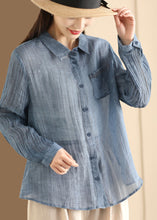 Load image into Gallery viewer, Women Yellow Peter Pan Collar Button Linen Blouses Long Sleeve