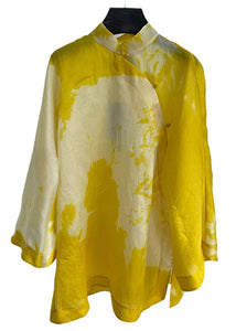 Women Yellow Stand Collar Button Cotton Shirt Long Sleeve