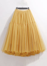 Load image into Gallery viewer, Women Yellow Wrinkled Elastic Waist Tulle Skirt Summer