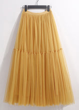 Load image into Gallery viewer, Women Yellow Wrinkled Elastic Waist Tulle Skirt Summer