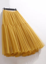 Load image into Gallery viewer, Women Yellow Wrinkled Elastic Waist Tulle Skirt Summer