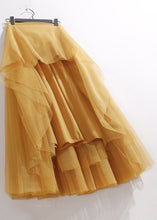 Load image into Gallery viewer, Women Yellow Wrinkled Elastic Waist Tulle Skirt Summer