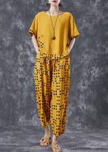 Load image into Gallery viewer, Yellow Dot Cotton Two Piece Suit Set Drawstring Pocket Summer