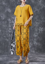 Load image into Gallery viewer, Yellow Dot Cotton Two Piece Suit Set Drawstring Pocket Summer