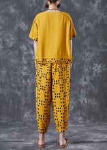 Load image into Gallery viewer, Yellow Dot Cotton Two Piece Suit Set Drawstring Pocket Summer