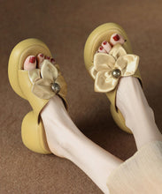 Load image into Gallery viewer, Yellow Faux Leather Boho Bow Splicing Chunky Slide Sandals