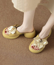 Load image into Gallery viewer, Yellow Faux Leather Boho Bow Splicing Chunky Slide Sandals