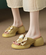 Load image into Gallery viewer, Yellow Faux Leather Boho Bow Splicing Chunky Slide Sandals