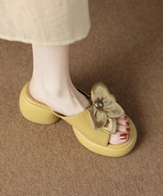 Load image into Gallery viewer, Yellow Faux Leather Boho Bow Splicing Chunky Slide Sandals