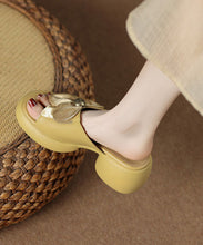 Load image into Gallery viewer, Yellow Faux Leather Boho Bow Splicing Chunky Slide Sandals