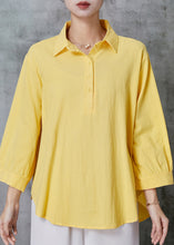 Load image into Gallery viewer, Yellow Loose Linen Shirt Peter Pan Collar Summer