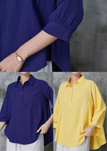 Yellow Loose Linen Shirt Peter Pan Collar Summer