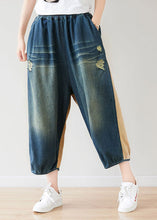 Load image into Gallery viewer, Yellow Patchwork Cotton Pants Ripped Elastic Waist Spring