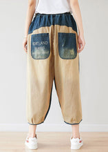 Load image into Gallery viewer, Yellow Patchwork Cotton Pants Ripped Elastic Waist Spring