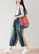 Load image into Gallery viewer, Yellow Patchwork Cotton Pants Ripped Elastic Waist Spring