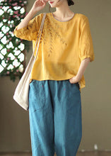 Load image into Gallery viewer, Yellow Patchwork Cotton Top O Neck Embroidered Summer