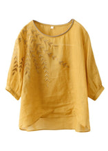 Load image into Gallery viewer, Yellow Patchwork Cotton Top O Neck Embroidered Summer