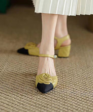 Load image into Gallery viewer, Yellow Pointed Toe Floral Chunky Heel Faux Leather Fashion Sandals