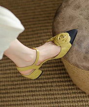 Load image into Gallery viewer, Yellow Pointed Toe Floral Chunky Heel Faux Leather Fashion Sandals