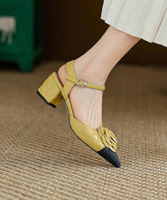 Load image into Gallery viewer, Yellow Pointed Toe Floral Chunky Heel Faux Leather Fashion Sandals