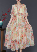 Load image into Gallery viewer, Yellow Print Chiffon Cinched Dress Ruffled Summer