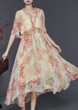 Load image into Gallery viewer, Yellow Print Chiffon Cinched Dress Ruffled Summer