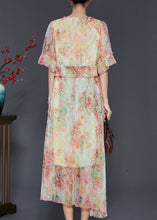 Load image into Gallery viewer, Yellow Print Chiffon Cinched Dress Ruffled Summer