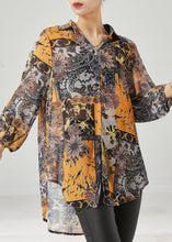 Load image into Gallery viewer, Yellow Print Chiffon Shirt Tops Oversized Draping Spring