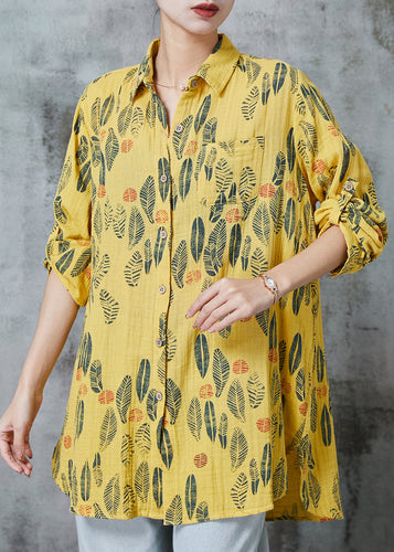 Yellow Print Cotton Blouse Top Oversized Spring