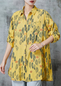 Yellow Print Cotton Blouse Top Oversized Spring